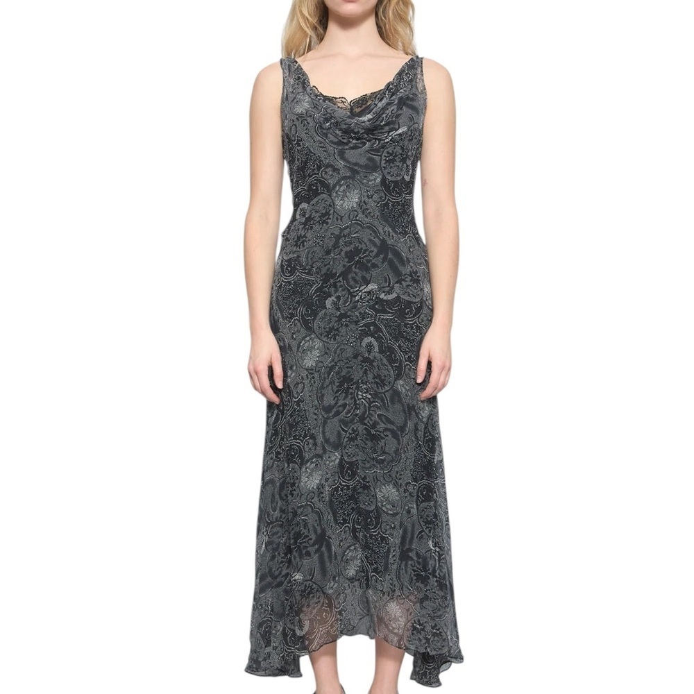 ECI Silk Maxi Dress Fairygrunge Whimsy Beaded Ethereal 90s Elegant Black Gray 6